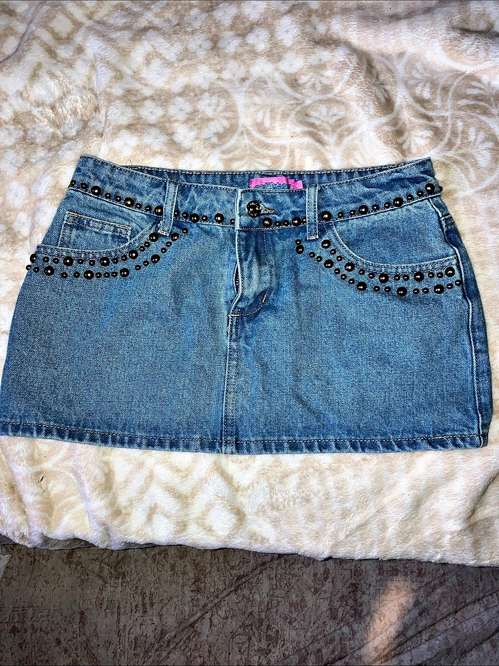 ( REALLY SHORT) Edikted Studded Denim Mini Skirt in Blue